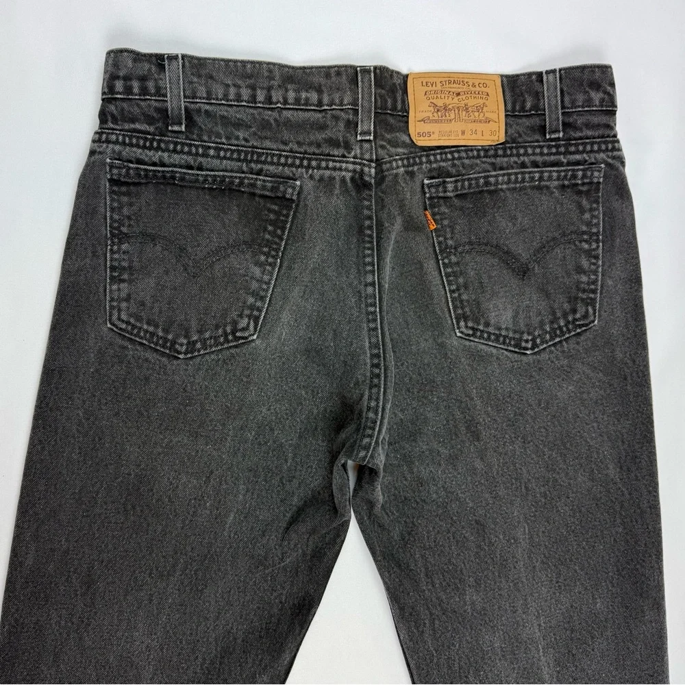 Vtg Levis 505 Orange Tab Men Jeans 34 x 29 Regular Fit Straight Leg 90s Black A6